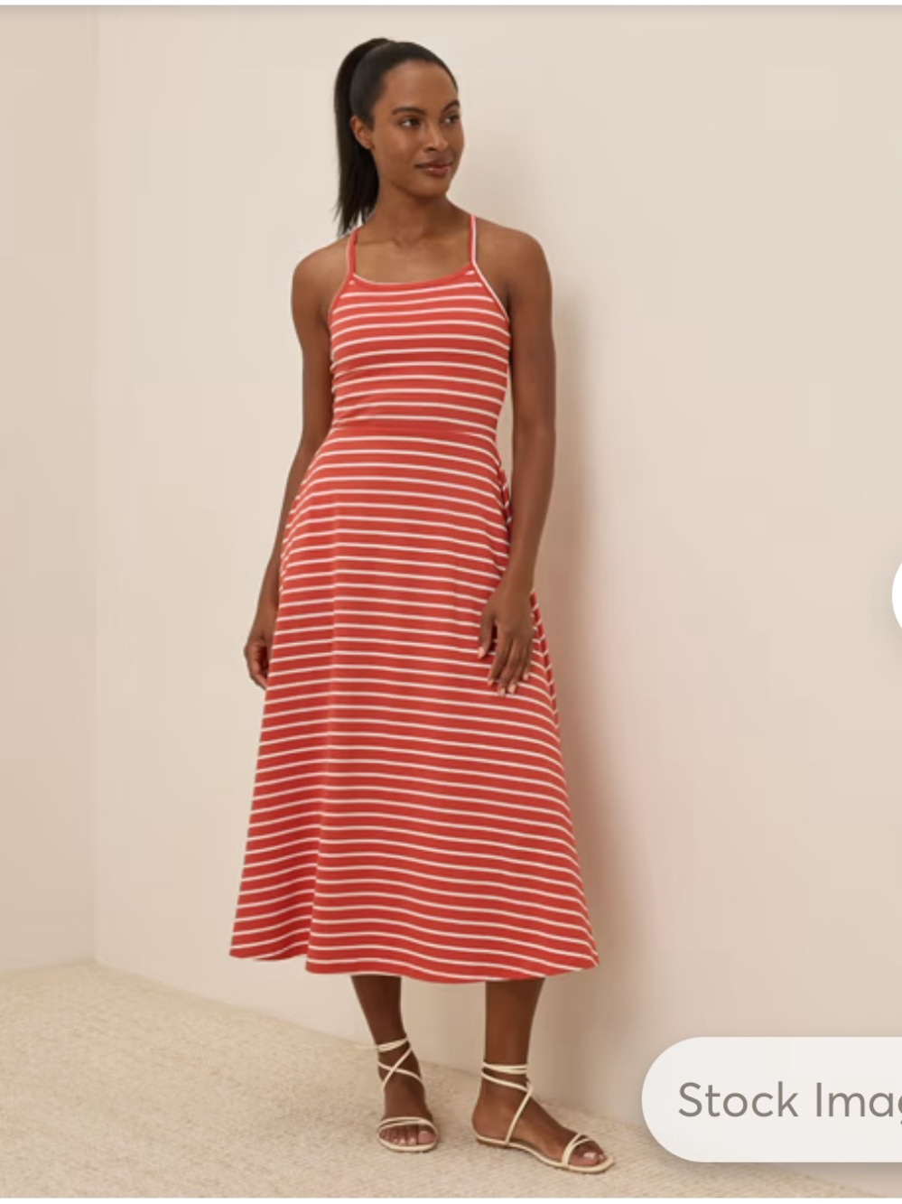 Pact Red Orange and White Striped Fit and Flare Midi Dress
